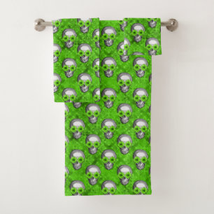 Grüne Schädel und Sonnenblumen, Design 3 Badhandtuch Set