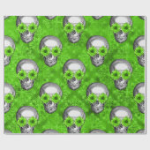 Grüne Schädel und Sonnenblumen, Design 3 Geschenkpapier (Flach)
