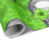 Grüne Schädel und Sonnenblumen, Design 3 Geschenkpapier (Rolleneckpunkt)