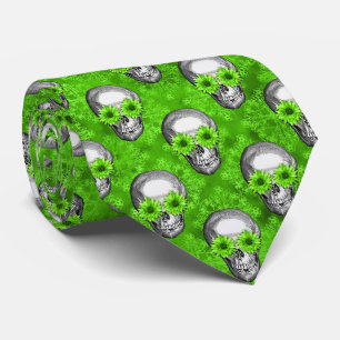 Grüne Schädel und Sonnenblumen, Design 3 Krawatte