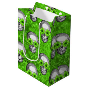 Grüne Schädel und Sonnenblumen, Design 3 Mittlere Geschenktüte
