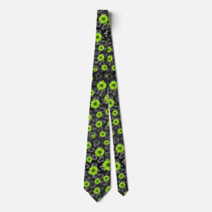 Grüne Schädel und Sonnenblumen, Design 7 Krawatte