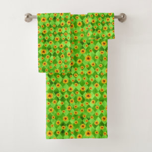 Grüne Schädel und Sonnenblumen, Design 8 Badhandtuch Set