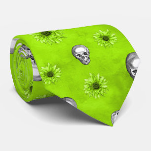 Grüne Schädel und Sonnenblumen-Serie Design 1 Krawatte