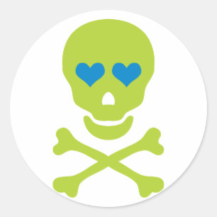 Grüne Schädelknochen und Herz-Augen Runder Aufkleber