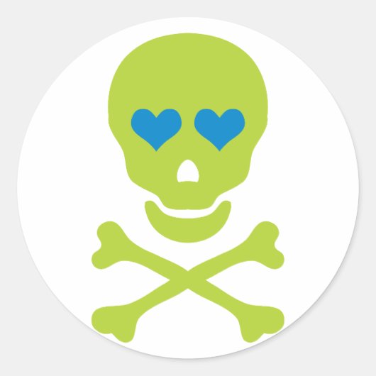 Grüne Schädelknochen und Herz-Augen Runder Aufkleber (Vorderseite)