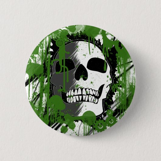 grüne Schädelkopf-Graffitikunst Button (Vorderseite)