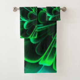 Grüne Schattierungen Stilisierte Blume Half Coroll Badhandtuch Set