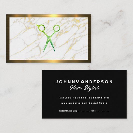 Grüne Schere | Marmor | Gold Metallic Terminkarte (Vorne/Hinten)