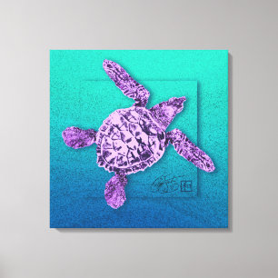 Grüne Schildkröte im Baby in Violet Leinwanddruck
