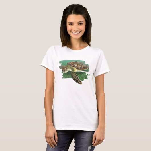 Grüne Schildkröte im Lebensraum-T - Shirt (Vorne ganz)