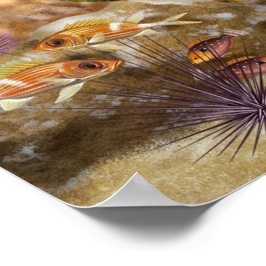 Grüne Schildkröte über Korallenriff Poster (Ecke)