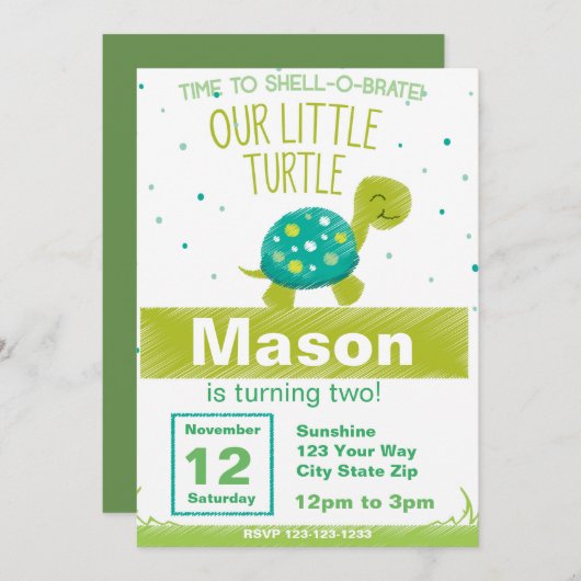 Grüne Schildkröte zum Geburtstag Einladung (Vorne/Hinten)