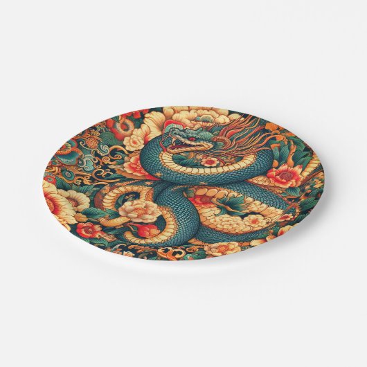 Grüne Schlange Blume Pappteller (Schrägansicht)