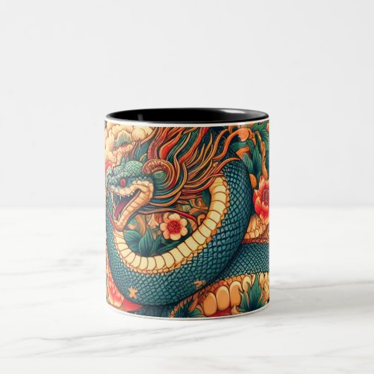 Grüne Schlange Blume Zweifarbige Tasse (Mittel)