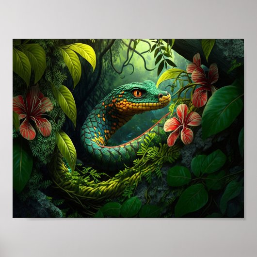 Grüne Schlange im Regenwald Poster (Vorne)