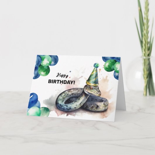 Grüne Schlange mit Balloons und Party Hat Geburtst Karte (Vorderseite)