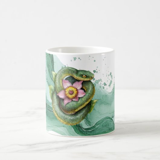 Grüne Schlange Rosa Blume Kaffeetasse (Mittel)