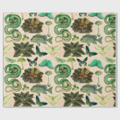 Grüne Schlangen Fisch und Schmetterling Geschenkpapier (Flach)