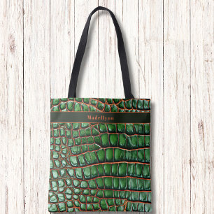 Grüne Schlangenhaut-Muster Moderne Monogramm-Tasch Tasche