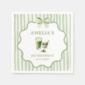 Grüne Schleifenstreifen Matcha Geburtstag Serviette (Vorderseite)