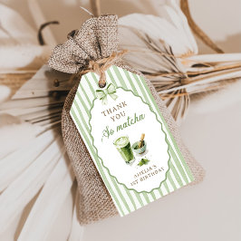 Grüne Schleifenstreifen Matcha Geburtstagsgeschenk Geschenkanhänger