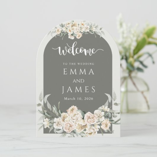 Grüne, schlichte Blume Begrüßung Einladung (Stehend Vorderseite)