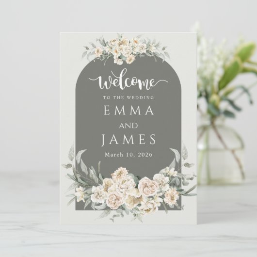 Grüne, schlichte Blume Begrüßung Einladung (Stehend Vorderseite)