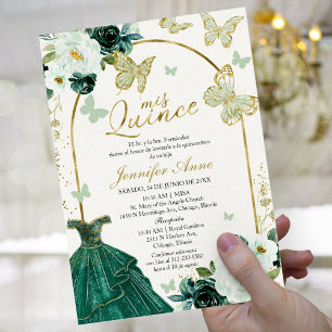 Grüne Schmetterling Spanische Quinceanera Einladun Einladung
