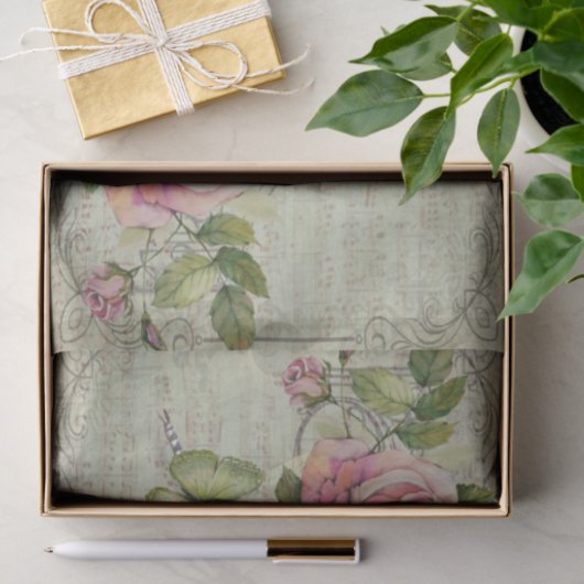 Grüne Schmetterlinge in einem Rosenparadies Seidenpapier (Geschenk)