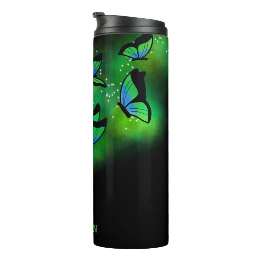 Grüne Schmetterlinge Thermosbecher (Nach rechts gedreht)