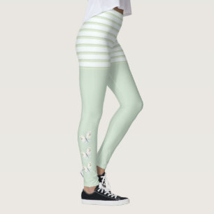 Grüne Schmetterlinge und Streifen Leggings