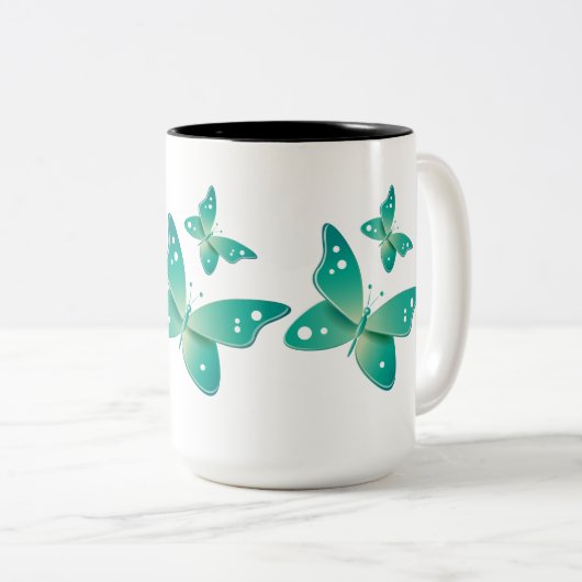 Grüne Schmetterlinge Zweifarbige Tasse (VorderseiteRechts)