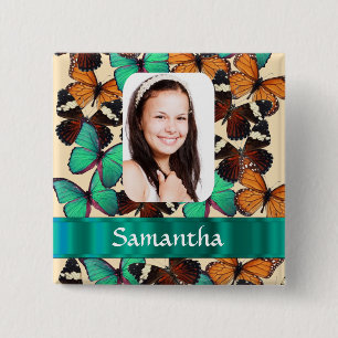 Grüne Schmetterlingsmuster-Fotoschablone Button