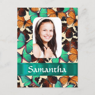 Grüne Schmetterlingsmuster-Fotoschablone Postkarte