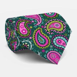 Grüne Schmucktöne, helle, bunt-braune Paisley-Kraw Krawatte