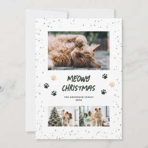 Grüne Schnee-Pfoten-Foto-Meowy-Weihnachtskarte Feiertagskarte