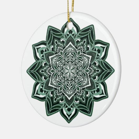 Grüne Schneeflocke auf Weiß Keramik Ornament (Links)