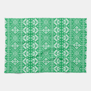 Grüne Schneeflocke & Florale Fair Isle Weihnachten Geschirrtuch