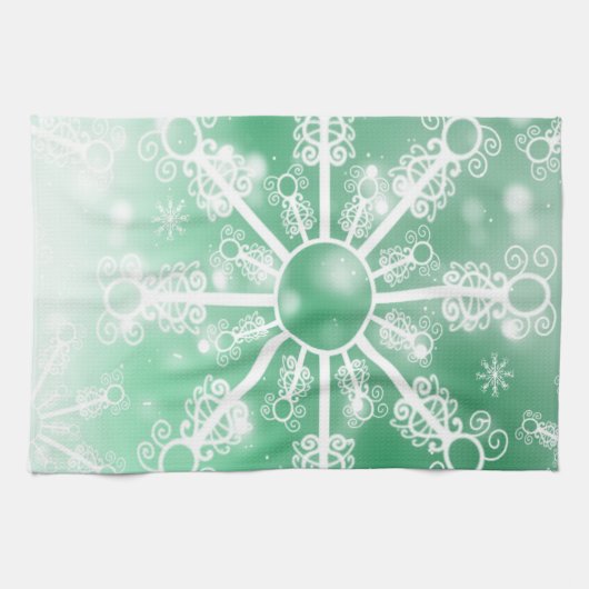 Grüne Schneeflocke Geschirrtuch (Horizontal)
