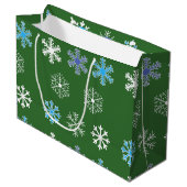 Grüne Schneeflocke Große Geschenktasche Geschenktüte (Vorderseite Schrägansicht)
