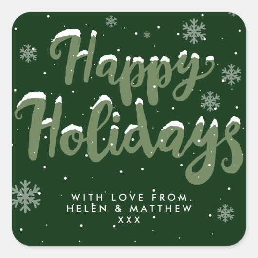 Grüne Schneeflocke Happy Holidays Aufkleber (Vorderseite)
