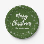 Grüne Schneeflocken Einfache Elegante Frohe Weihna Pappteller (Vorderseite)