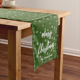 Grüne Schneeflocken Festive Moderne frohe Weihnach Großer Tischläufer