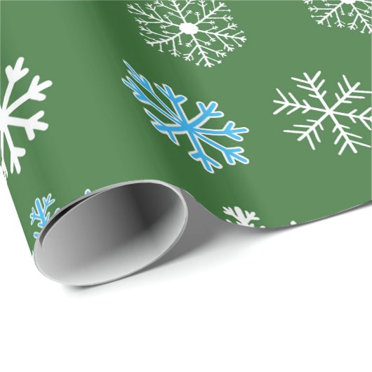 Grüne Schneeflocken Geschenkpapier (Rolleneckpunkt)