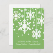 Grüne Schneeflocken Save the Date Postkarte (Vorne/Hinten)