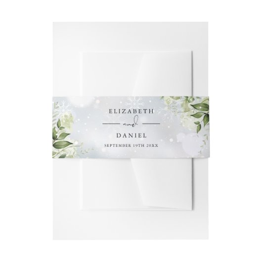 Grüne Schneeflocken Winterhochzeit Einladungsbanderole (Vorderseite Beispiel)