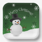 Grüne Schneemann Winterlandschaft Weihnachtsscheib Pappteller (Vorderseite)