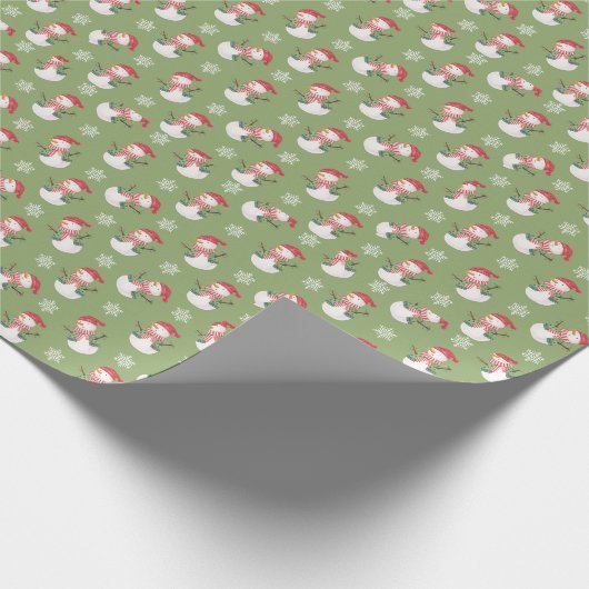 Grüne Schneemänner verpacken Papier mit Weihnachts Geschenkpapier (Ecke)