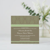 Grüne Schokolade Damask Hochzeit Einladung (Stehend Vorderseite)